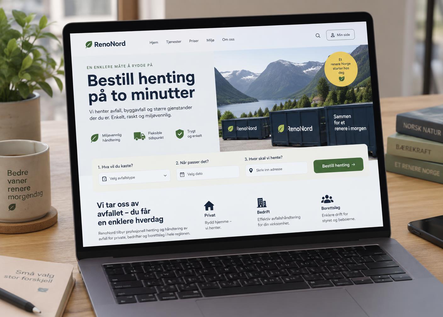 Nettside med enkel bestillingsflyt for henting av avfall